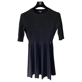 Chanel-Chanel 2018 Classic Black Textured Knit Dress FR 38-Black