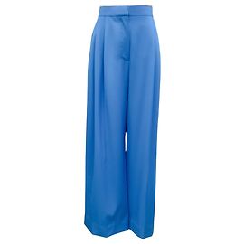 Pantalon large taille haute plissé devant turquoise Alexander McQueen 2023 Bleu