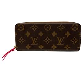 Louis Vuitton-Louis Vuitton Brown / Fuchsia Monogram Canvas Clemence Wallet-Brown