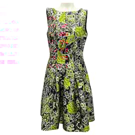 Oscar de la Renta-Oscar de la Renta Green / Gold / Red Fall 2019 Floral Fil Coupe Dress-Multiple colors