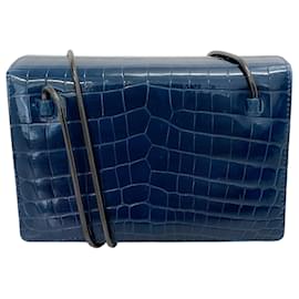 Autre Marque-Akris Indigo Blue Crocodile Leather Small Alice Bag-Navy blue