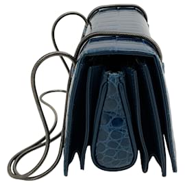 Autre Marque-Akris Indigo Blue Crocodile Leather Small Alice Bag-Navy blue