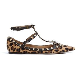 Bailarinas Valentino Rockstud EU38 em Couro de Pônei Pantera UK5 US7.5 Estampa de leopardo