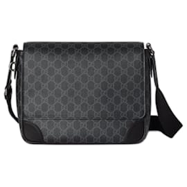 Gucci-GG emblem crossbody bag medium size-Black,Grey