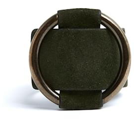 Céline-Céline Bracelet Phoebe Philo Large Green Suede Brutalist Cuff Bracelet Celine-Dark green
