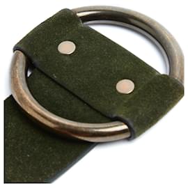 Céline-Céline Bracelet Phoebe Philo Large Green Suede Brutalist Cuff Bracelet Celine-Dark green