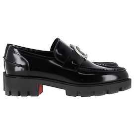 Christian Louboutin Crystal Monogram Loafers in Black Leather Black