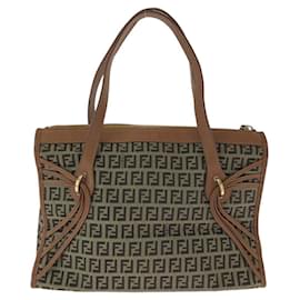 Fendi-Fendi Zucchino Canvas Leather Handbag-Metallic,Bronze