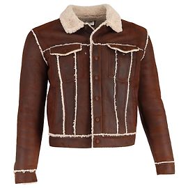 Saint Laurent Shearling Trucker-Jacke aus braunem Leder Braun Rot