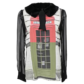 Moschino-Moschino Cheap & Chic London Telephone Print Top in Multicolor Silk-Multiple colors