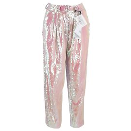Pantalons à sequins taille haute Balmain en polyester rose Rose