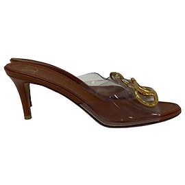 Valentino Garavani VLogo Slide Sandal Heels in Brown PVC Brown Red