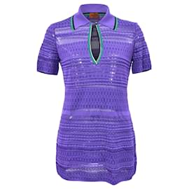 Missoni-Missoni V-neck Polo Shirt in Purple Viscose-Purple