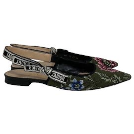 Dior J'Adior Floral Slingback Ballet Flats in  Multicolor Canvas Multiple colors