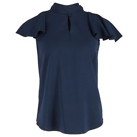 Oscar de la Renta Bluse mit Flatterärmeln aus marineblauer Seide Blau Marineblau