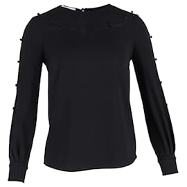Oscar de la Renta-Oscar de la Renta Bateau Neckline Blouse in Black Silk-Black