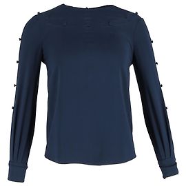 Blusa con scollo a barca in seta blu navy di Oscar de la Renta Blu Blu navy