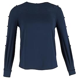 Oscar de la Renta-Oscar de la Renta Bateau Neckline Blouse in Navy Blue Silk-Blue,Navy blue