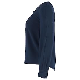 Oscar de la Renta-Oscar de la Renta Bateau Neckline Blouse in Navy Blue Silk-Blue,Navy blue