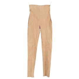 Pantalon slim taille haute Balmain en daim marron Marron Rouge