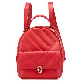 Bulgari Bvlgari Red Leather Serpenti Cabochon Backpack Red