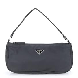 Prada-Prada Tessuto Nylon Triangle Pouch Leather Shoulder Bag-Black