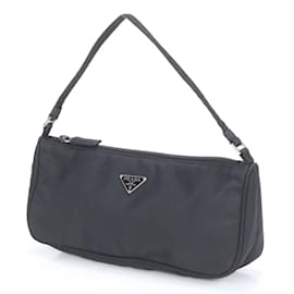 Prada-Prada Tessuto Nylon Triangle Pouch Leather Shoulder Bag-Black