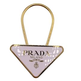 Prada-Prada Triangular Plate Keyring-White,Golden