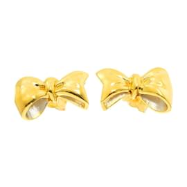 Céline-Celine Ribbon Stud Earrings in Platinum and Yellow Gold-Golden,Other