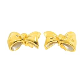 Céline-Celine Ribbon Stud Earrings in Platinum and Yellow Gold-Golden,Other