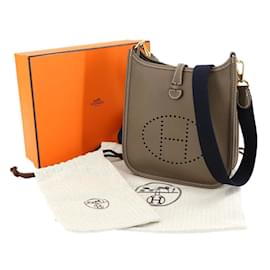 Hermès-Sac à épaule Hermes Evelyne Amazon TPM-Bleu,Taupe