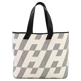 Hermès-Sac tote Hermes H en Biais 40 GM-Noir,Écru