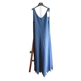 Alaïa Long Openwork Knit Dress Blue Size 38 Blue