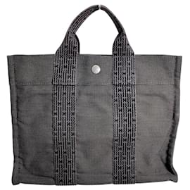 Hermès-Sac Tote HERMES Air Line PM en toile grise-Marron