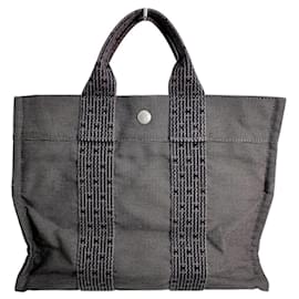 Hermès-Sac Tote HERMES Air Line PM en toile grise-Marron