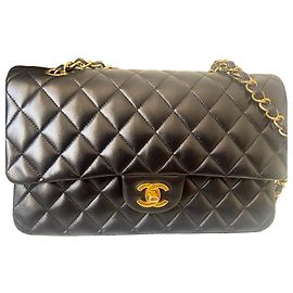 Chanel Rabat Tasche Schwarz Gestepptes Leder Schwarz