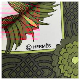 Hermès-Hermes Carré 90 Silk Scarf-White,Green,Dark red