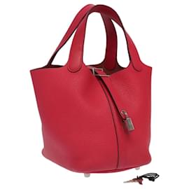 Hermès-HERMES Picotan Lock PM Sac à épaule en cuir rose argent Auth bs18094AM-Argenté,Rose