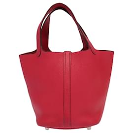 Hermès-HERMES Picotan Lock PM Sac à épaule en cuir rose argent Auth bs18094AM-Argenté,Rose