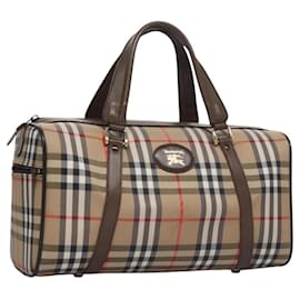 Autre Marque-Burberrys Nova Check Boston Bag Canvas Beige Auth am7638-Beige
