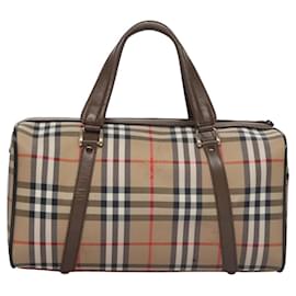 Autre Marque-Burberrys Nova Check Boston Bag Canvas Beige Auth am7638-Beige
