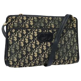 Borsa a spalla in tela Trotter Christian Dior blu navy oro Auth 120706 D'oro Blu navy