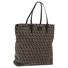 Fendi-FENDI Zucchino Canvas Tote Bag Brown Auth sw629-Brown