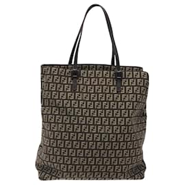 Fendi-FENDI Zucchino Canvas Tote Bag Brown Auth sw629-Brown