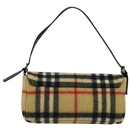 Autre Marque-Burberrys Nova Check Blue Label Shoulder Bag Wool Beige Auth 123637-Beige