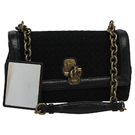 Autre Marque-BOTTEGA VENETA Chain Shoulder Bag Cotton Black Gold Auth sw586-Black,Golden