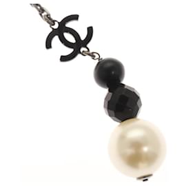 Chanel-CHANEL Pearl Necklace metal White CC Auth bs25548-White
