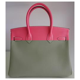 Hermès-Sac Hermes Birkin 30 rose azalée / étoupe-Rose,Gris