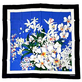 Lenço de seda Valentino com orquídeas Branco Azul
