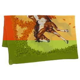Hermès-Hermes Horse Print Cotton Scarf-Orange